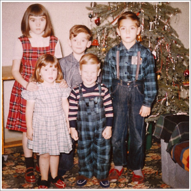 Christmas at the old log house in Valemount, Lesley, Walter, Reg, Theresa and Tim